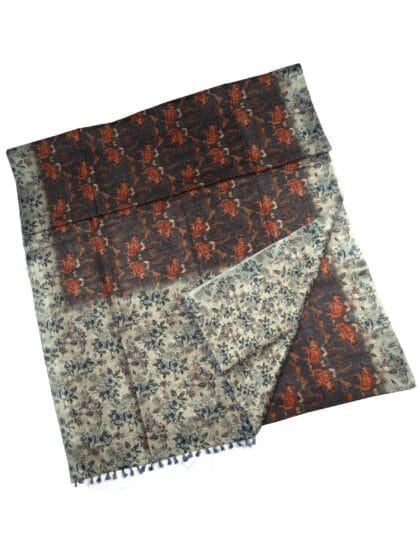 Black & Brown Jute Silk Saree with Small Floral Print