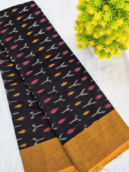 Black Pure Handloom Pochampally Ikat Cotton Saree