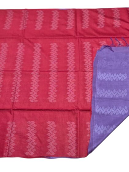 Red Semi Tussar Saree with Striped Weave and Contrast Pallu