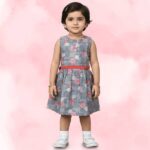 Grey Rayon Printed Frock with High Waist