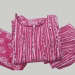 Pink Mirror-Work Striped Kurti Set