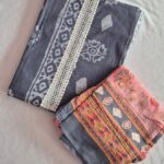 Slate Grey & Peach Ethnic Border Chudidhar Material