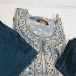 Teal Heavily Embroidered Kurti Set