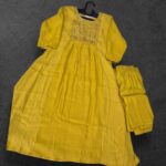 Mustard Mul Mul Chanderi Kurti Set with Embroidered Yoke