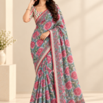 Blue Georgette Saree with Lace Border and Blouse -1