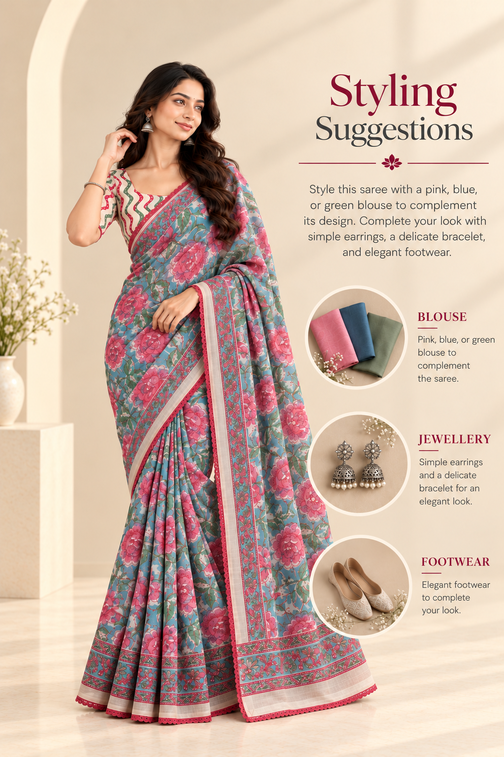 Blue Georgette Saree with Lace Border and Blouse -2