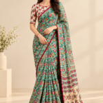 Blue and Red Georgette Saree with Blouse - 1
