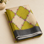 Olive Green & Charcoal Linen Saree