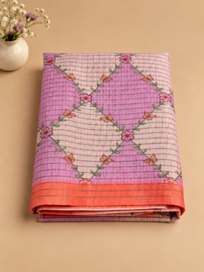 Pink & Coral Linen Saree