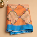 Orange & Blue Linen Saree