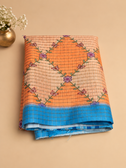 Orange & Blue Linen Saree