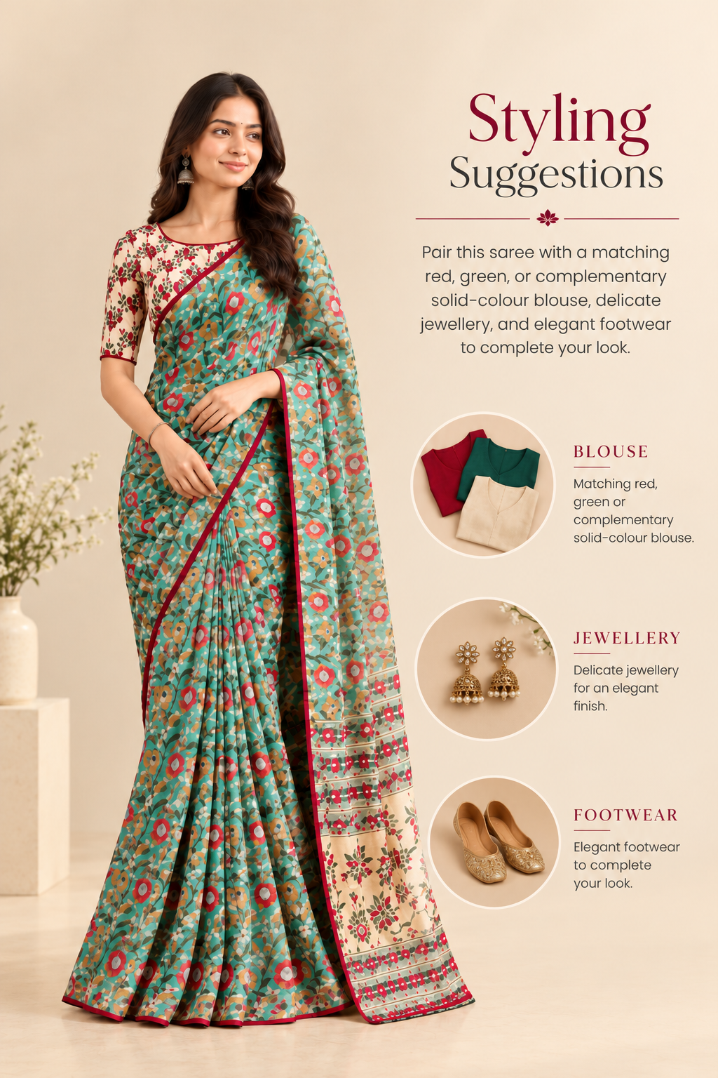 Blue and Red Georgette Saree with Blouse - 2